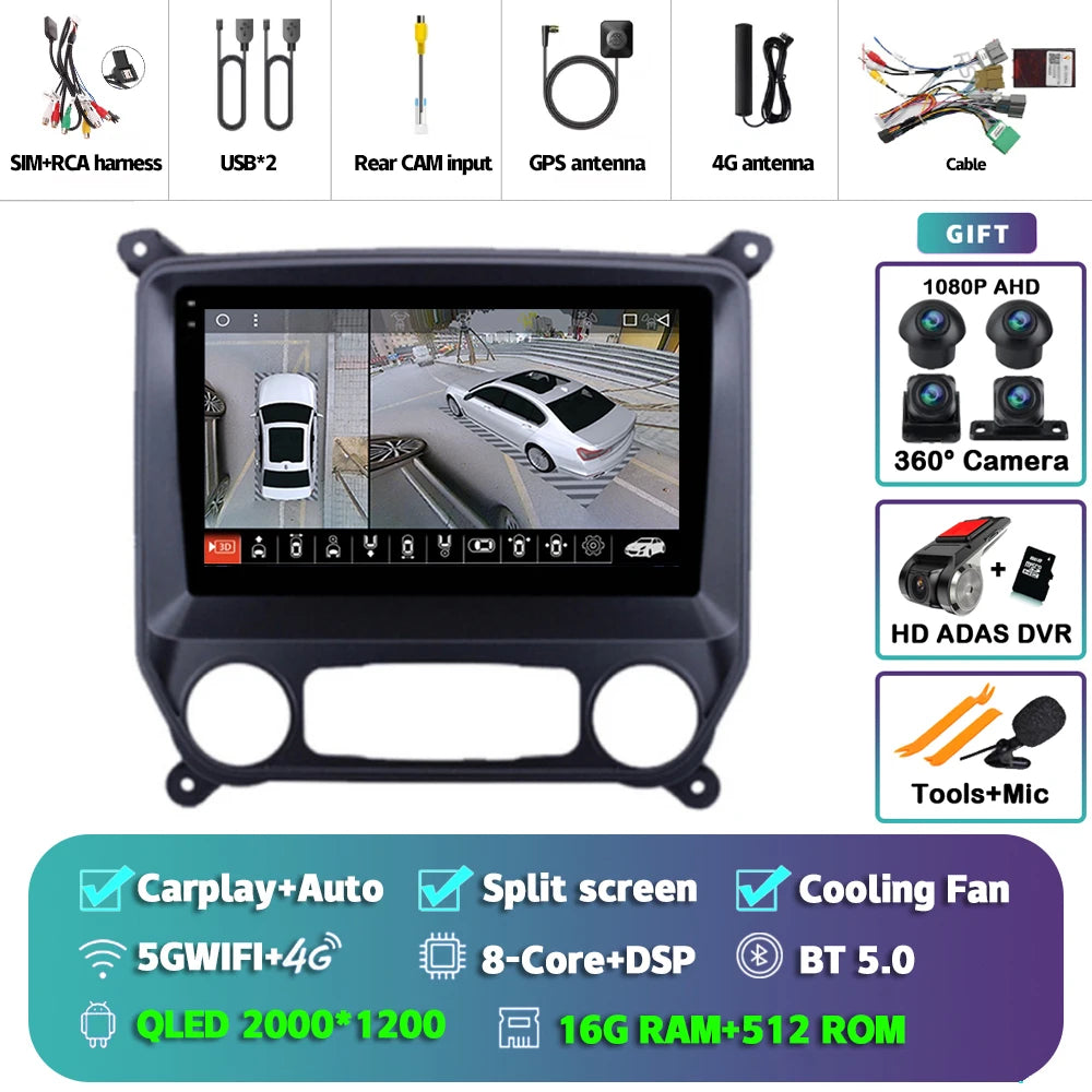 Android 16 Carplay Auto Car Radio Multimedia For Chevrolet Silverado 3 GMTK2 2014 2015 2016 2017 2018 Autoradio Stereo Head Unit
