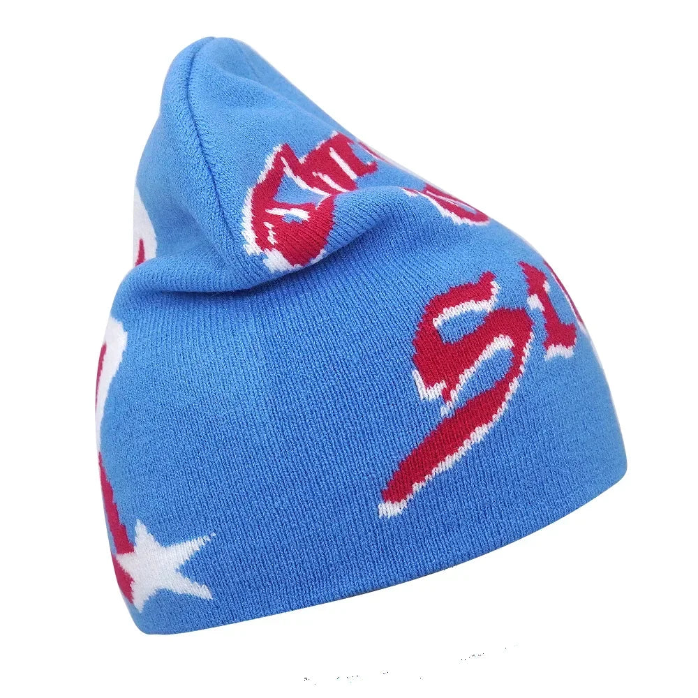 Y2K Letter Knit Beanie, Warm Ski Hat