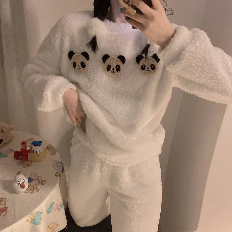 Women's Fleece Pajama Set - Solid Top & Plaid Pants - photo 12