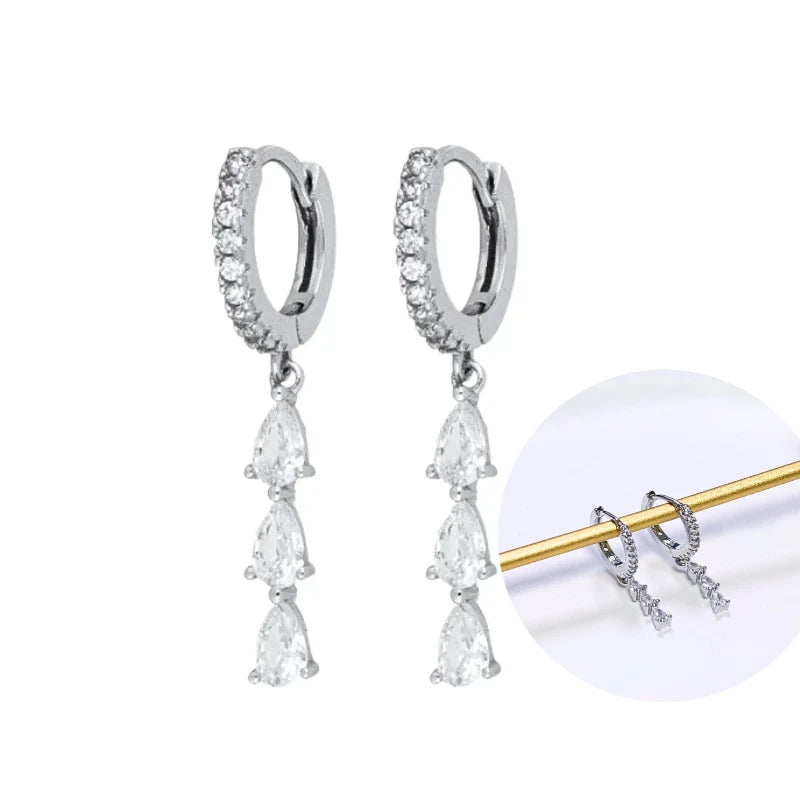 925 Sterling Silver Tassel Hoop Earrings for Women - White Zircon