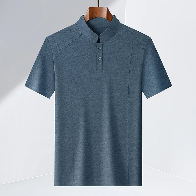 Men's Split-Neck Tee - Vented Perforated Fabric, Breathable Slim