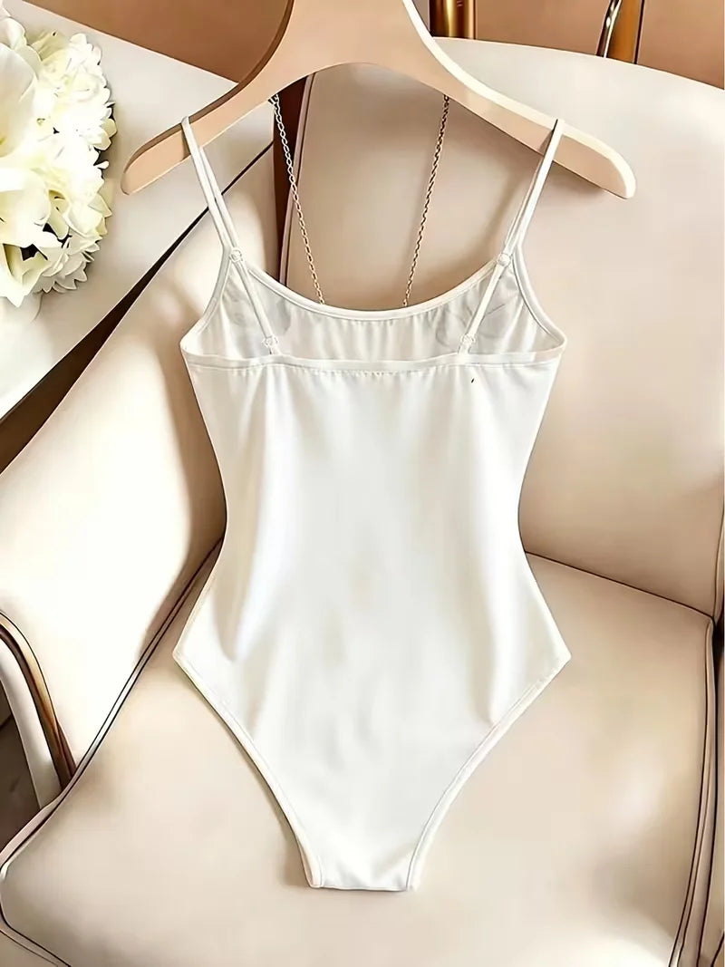 White Butterfly Floral Embroidery Bodysuit Women Spaghetti Strap Ballet Dancewear