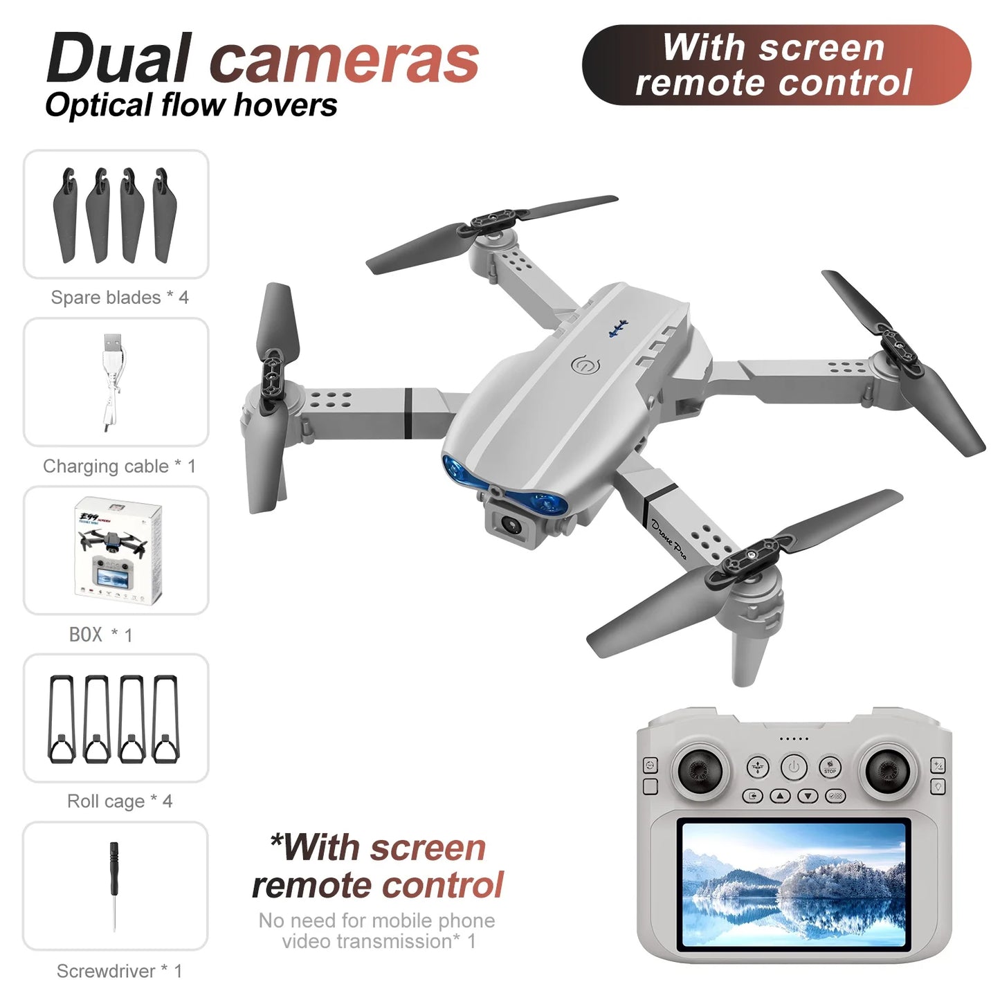 2026 New E99 MAX Drone Factory Professional 8K HD 4.3" Remote Control Headless Mode Helicopter 360 Flip Quadcopter Kid Toy Gifts