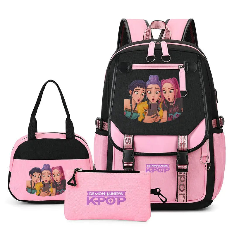 Mochilas Set KPop Demon Hunters Capacity Student SchoolBag For Teenager With Lunch Bags Backpack For Women Boys Girls Daily Use