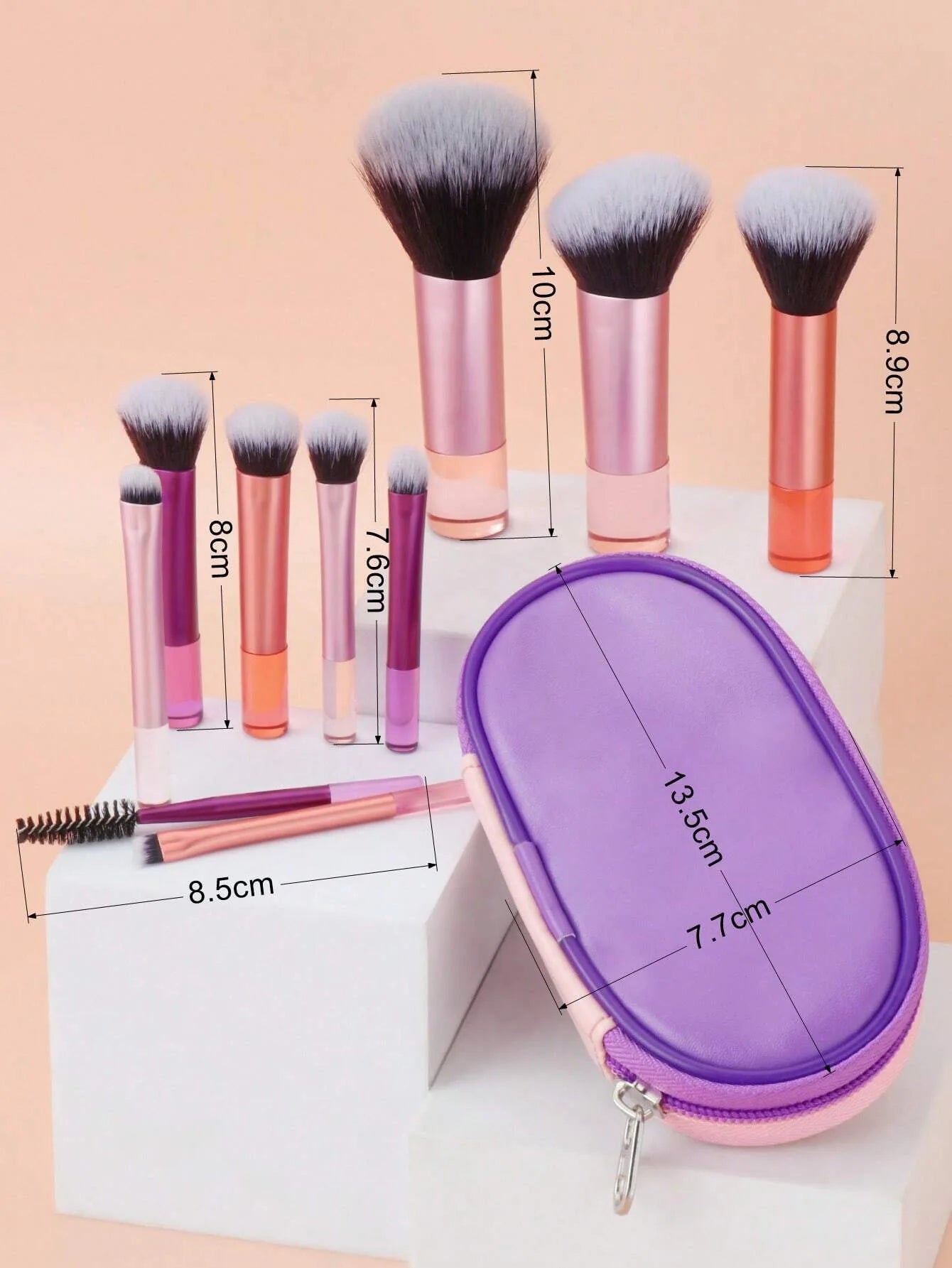 10pcs Pink Makeup Brush Set for Beginners Mini Portable Foundation Eyeshadow Brushes with Crystal Handle Includes Brush Pouch