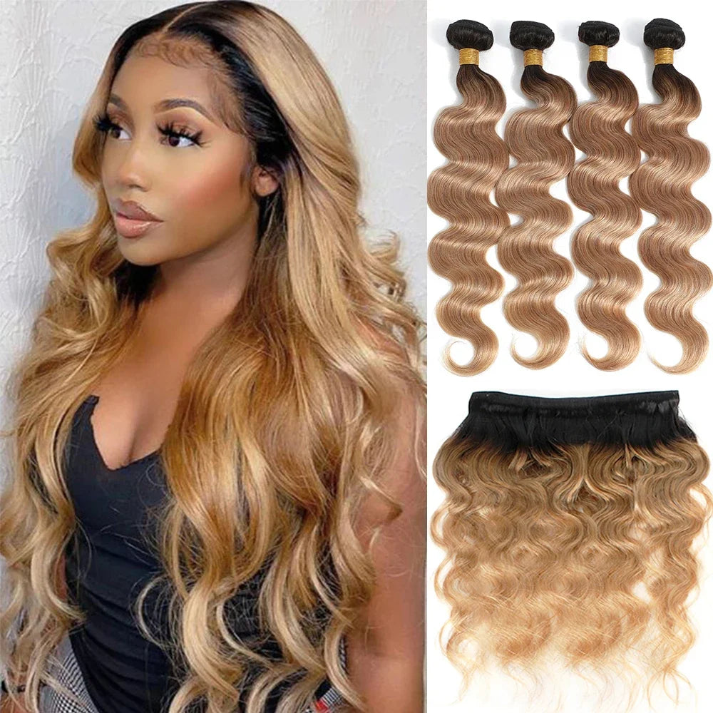 Honey Blonde Body Wave Human Hair Bundles - 100% Remy Extensions