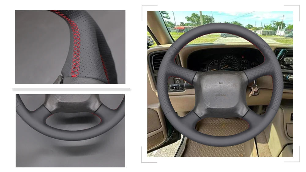 Black Faux Leather Car Steering Wheel Cover For Chevrolet Silverado 1500 Avalanche Blazer K 1500 Chevy Van Tahoe 1999-2002