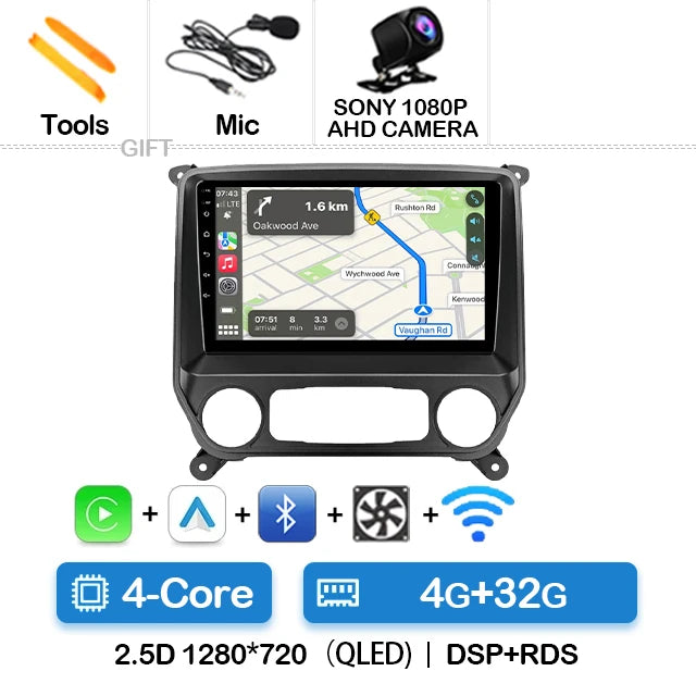 Android Car Stereo with CarPlay & Android Auto (QLED) — Chevrolet Silverado & GMC Sierra (2014–2018)