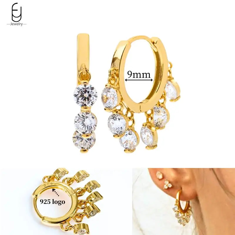 925 Sterling Silver Crystal Drop Earrings for Women - Heart & Flower Studs