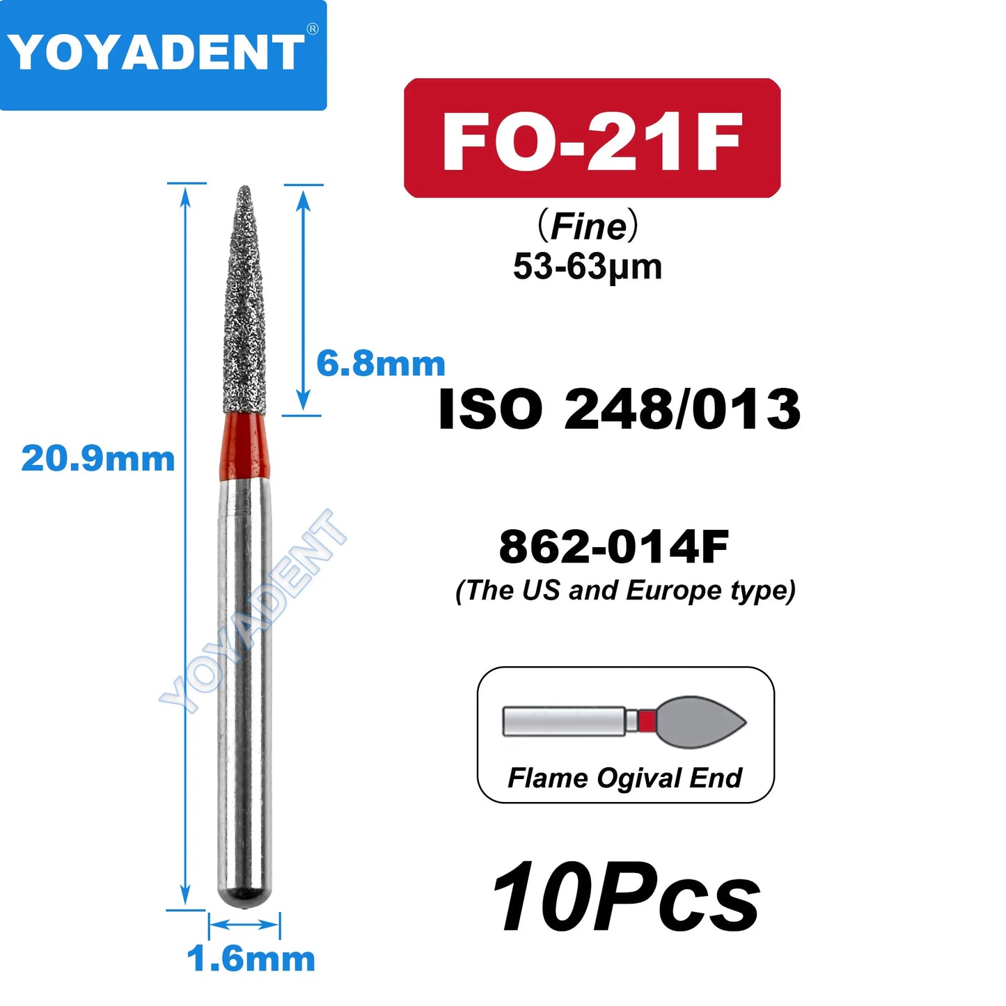 FG Fine Dental Burs Diamond Burs High Speed Turbines Drills Dental Lab Polishing Tools TR/TC/TF/FO/BR/SR/Type 1.6mm 10pcs/Pack