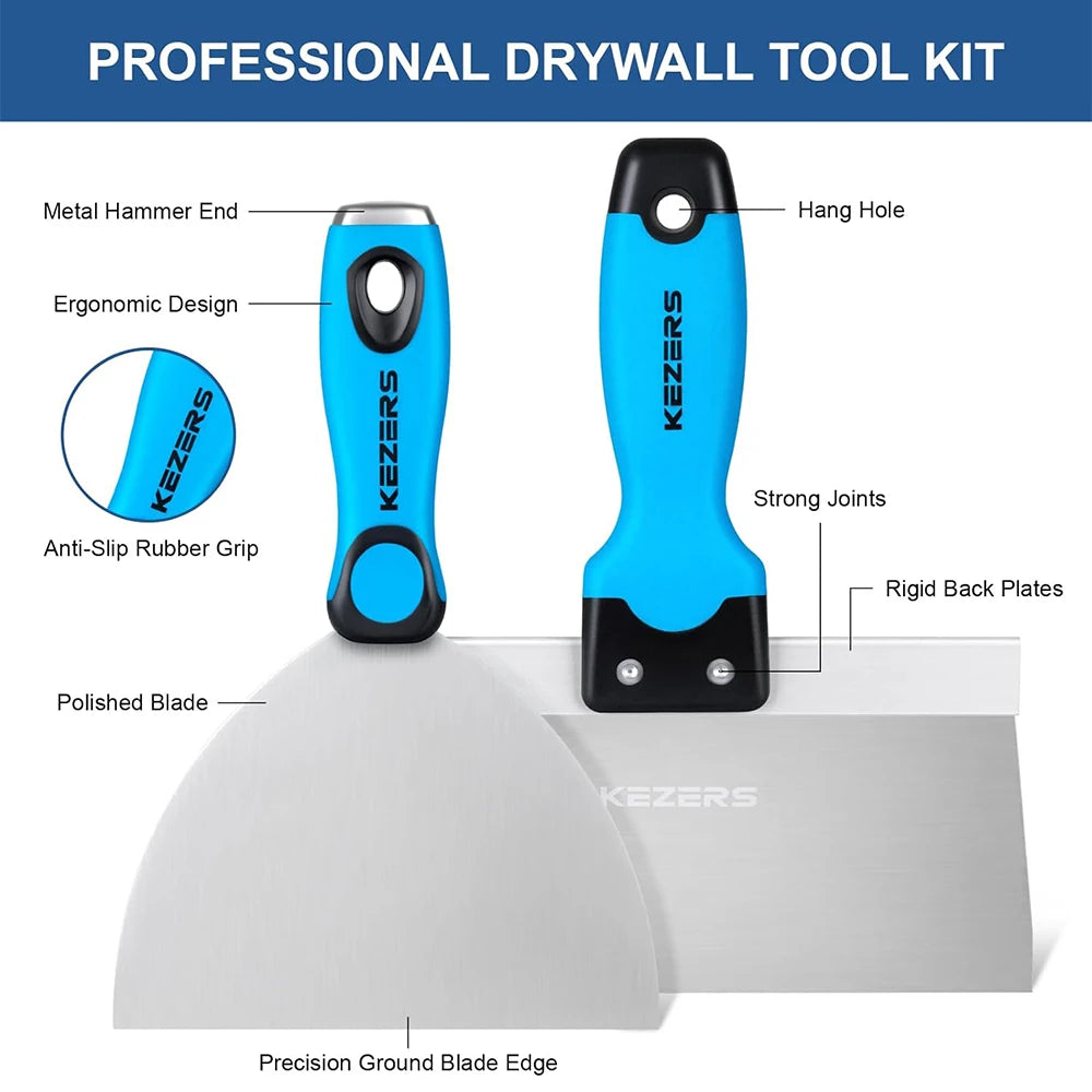 Drywall Hand Tool Kit 7 Pc, Stainless Steel Knives 3-12in