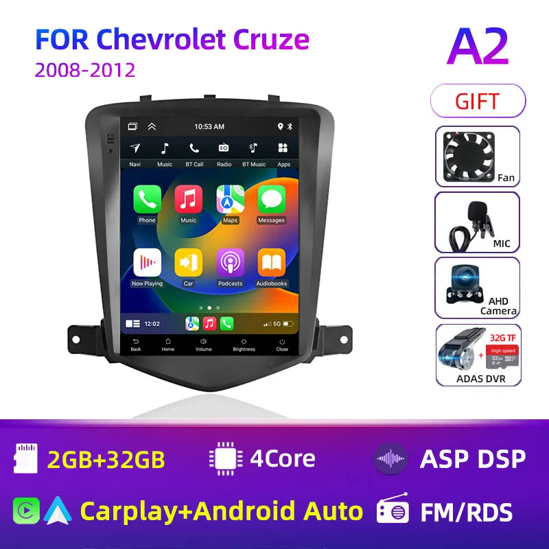 Car Stereo with Apple CarPlay & Android Auto, Compatible with Chevrolet Cruze (2008-2012)