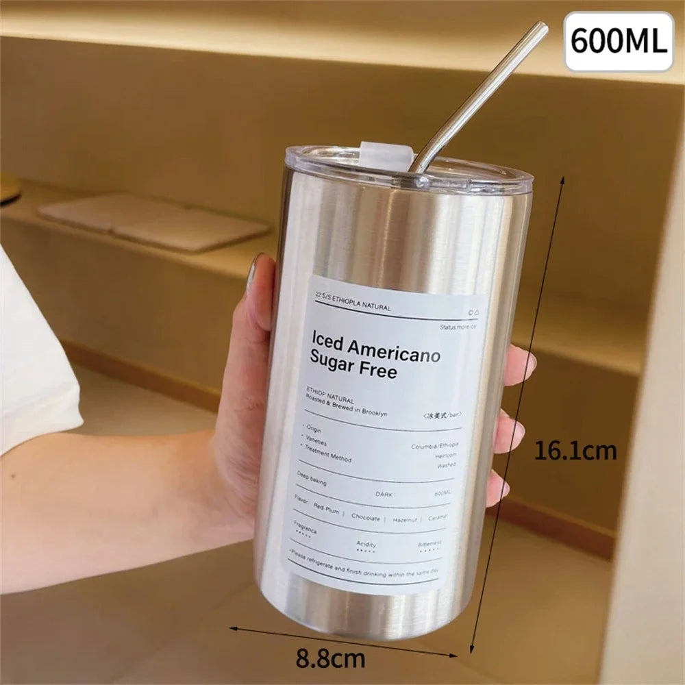 600ml Stainless Steel Thermos Cup with Straw - Insulated Coffee Mug - photo 8