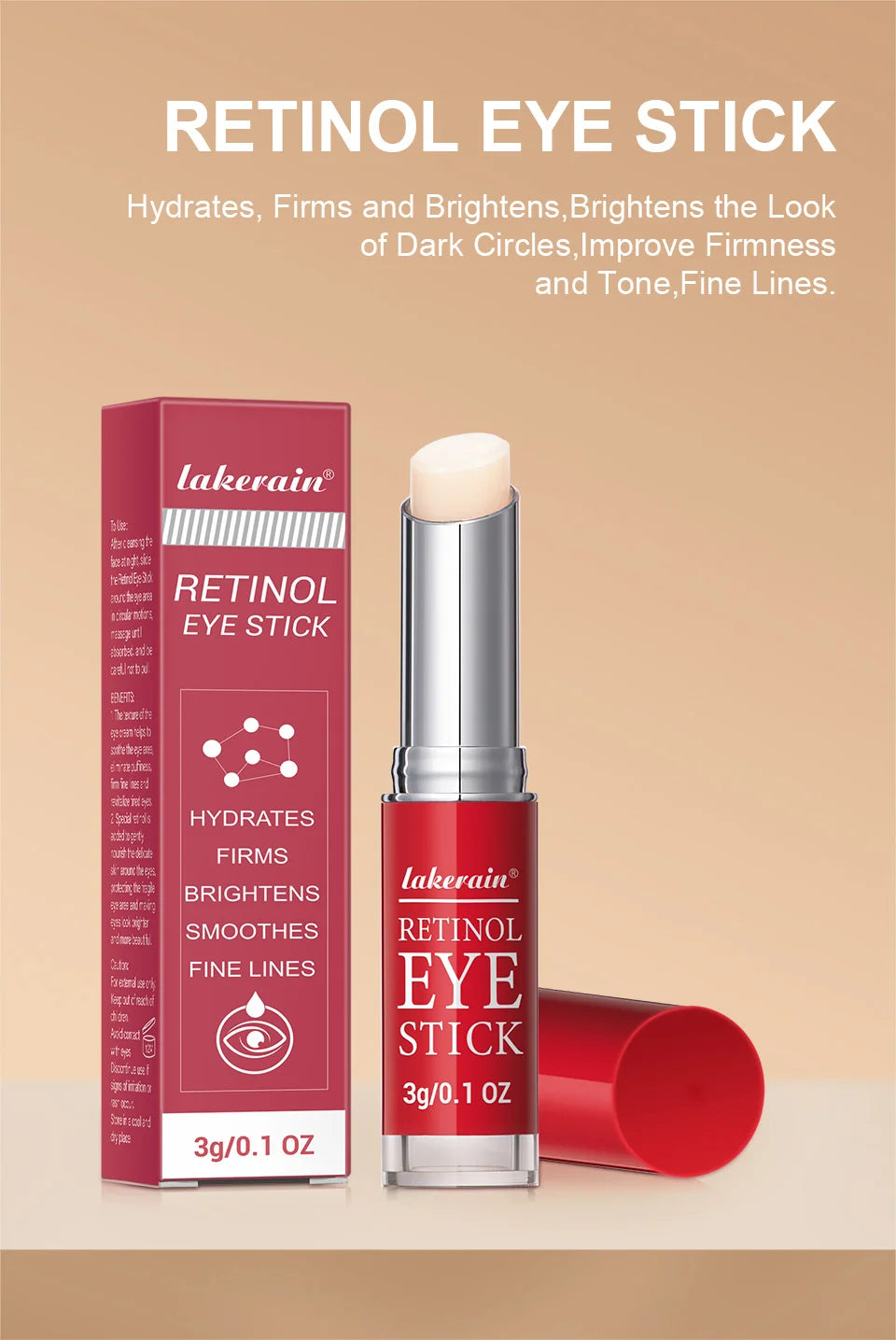 Lakerain Retinol Eye Cream Stick – Dark Circles, Puffiness & Fine Lines | Anti-Aging Eye Serum for Women 3g