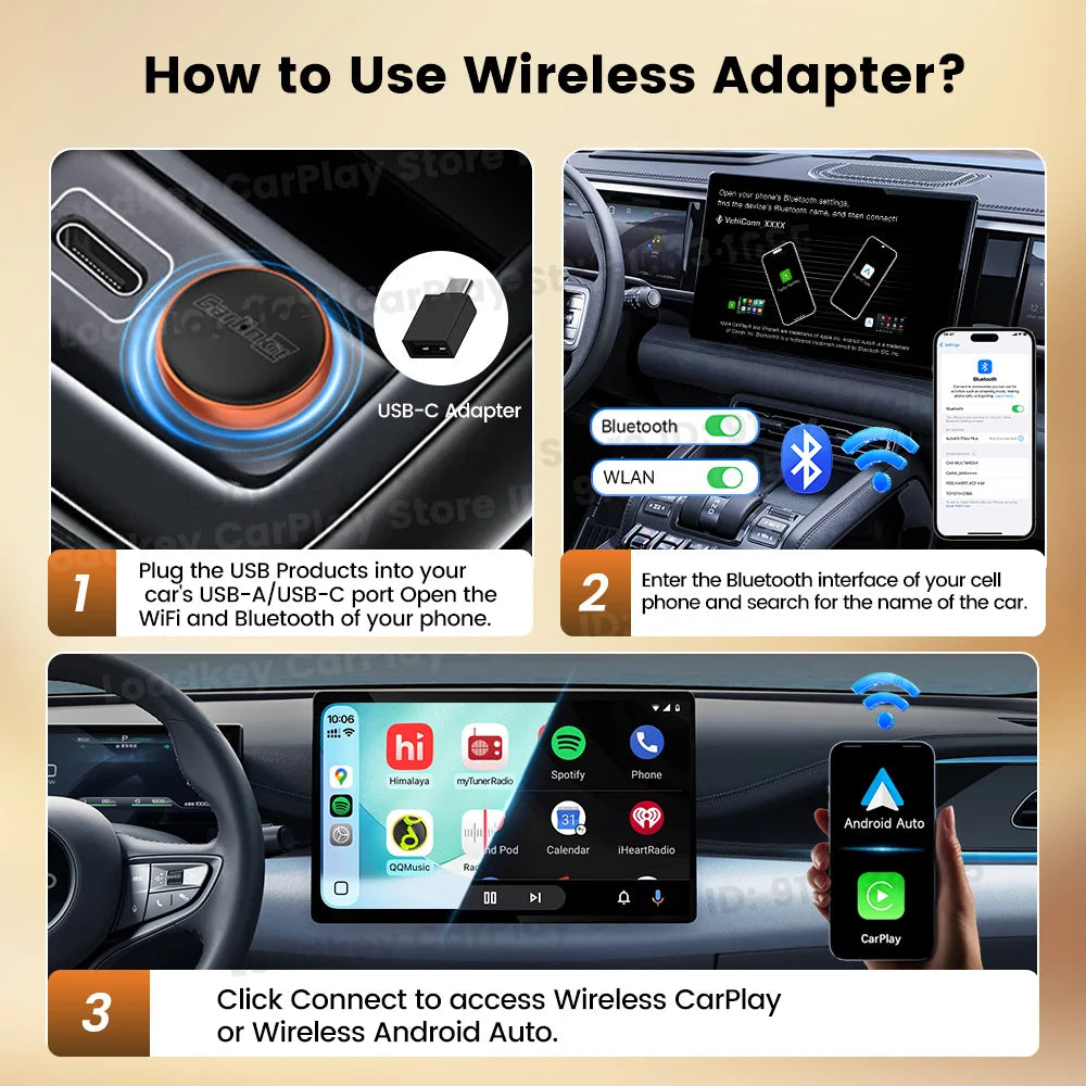 CarlinKit Mini Ultra 2-in-1 Wireless CarPlay & Android Auto Adapter — 5GHz WiFi, USB-C/USB, Plug and Play