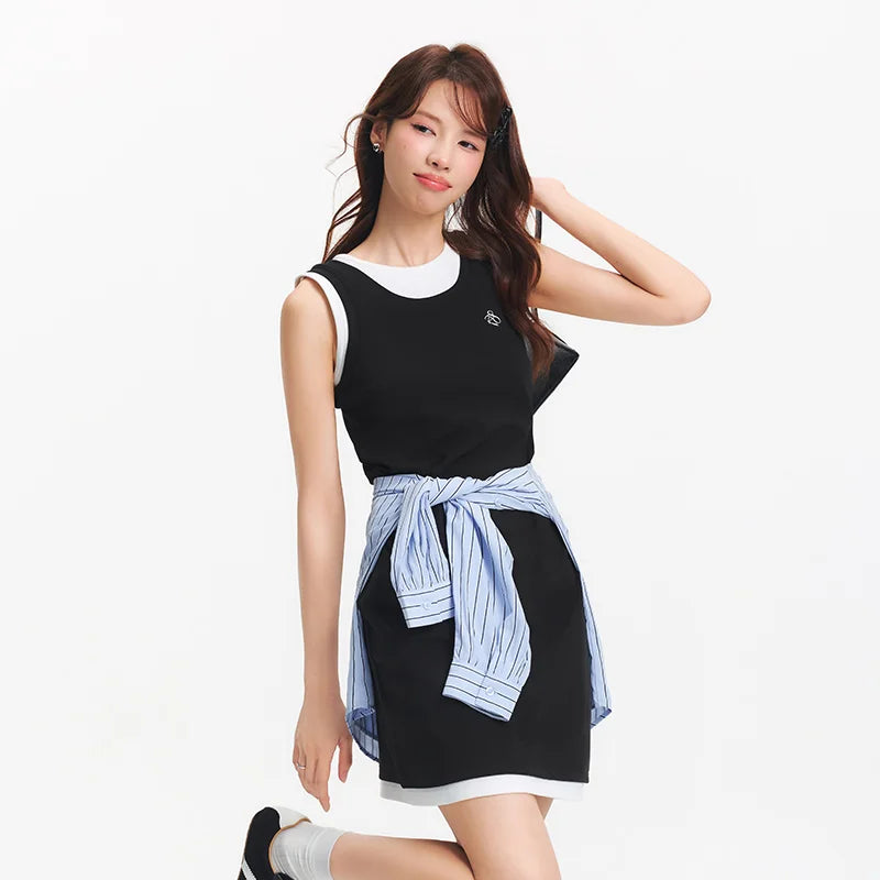 Semir Fake Two Piece Dress Women Fashionable Embroidery 2025 Summer New Slim Fit Flattering Short Dress Versatile