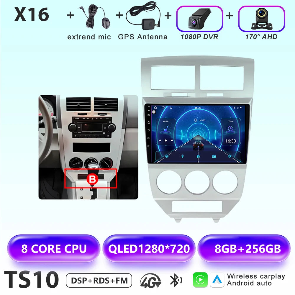 Car Stereo with Apple CarPlay & Android Auto, Compatible with Dodge Caliber & Jeep Compass MK