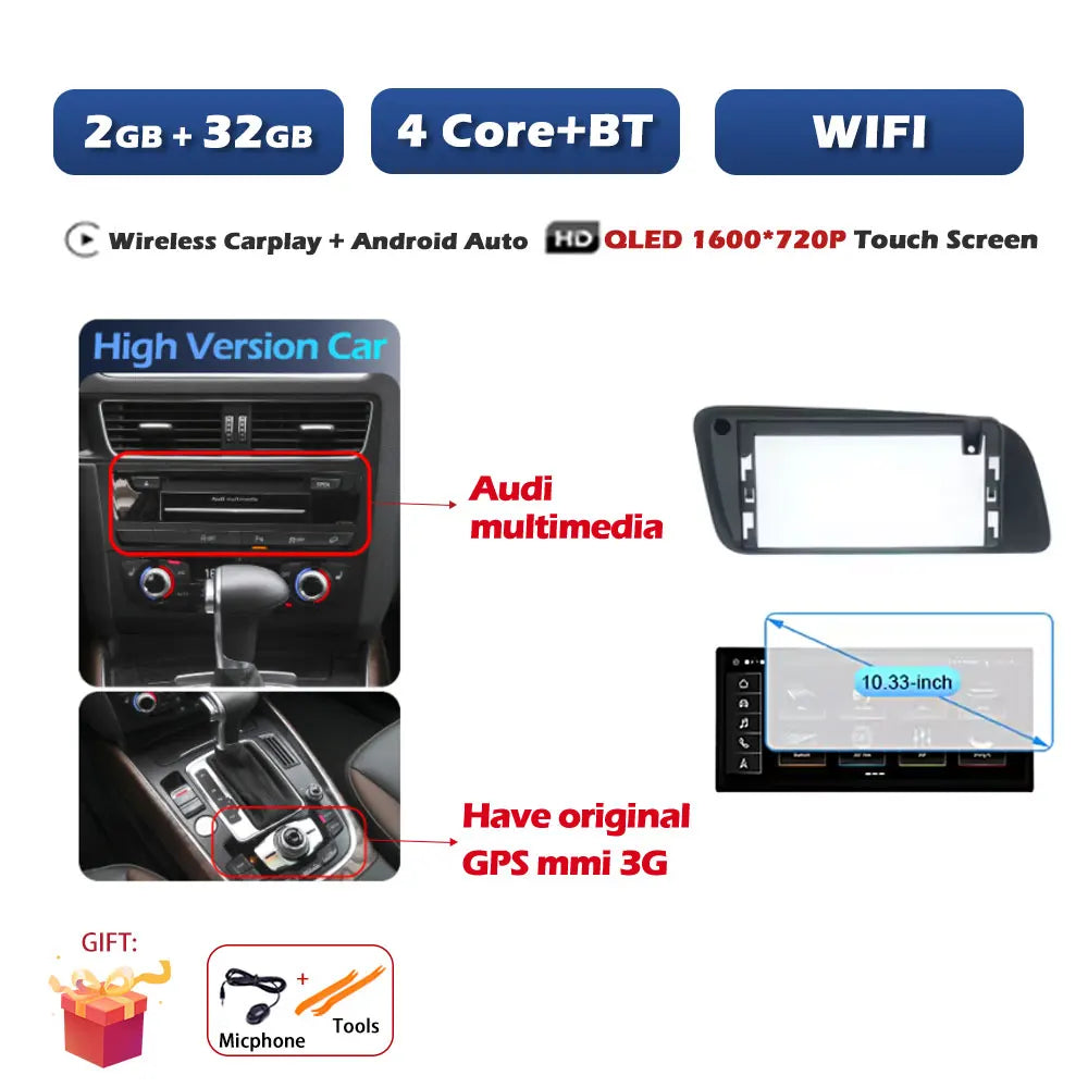 Car Stereo with Apple CarPlay & Android Auto, Compatible with Audi Q5 (2009-2017)