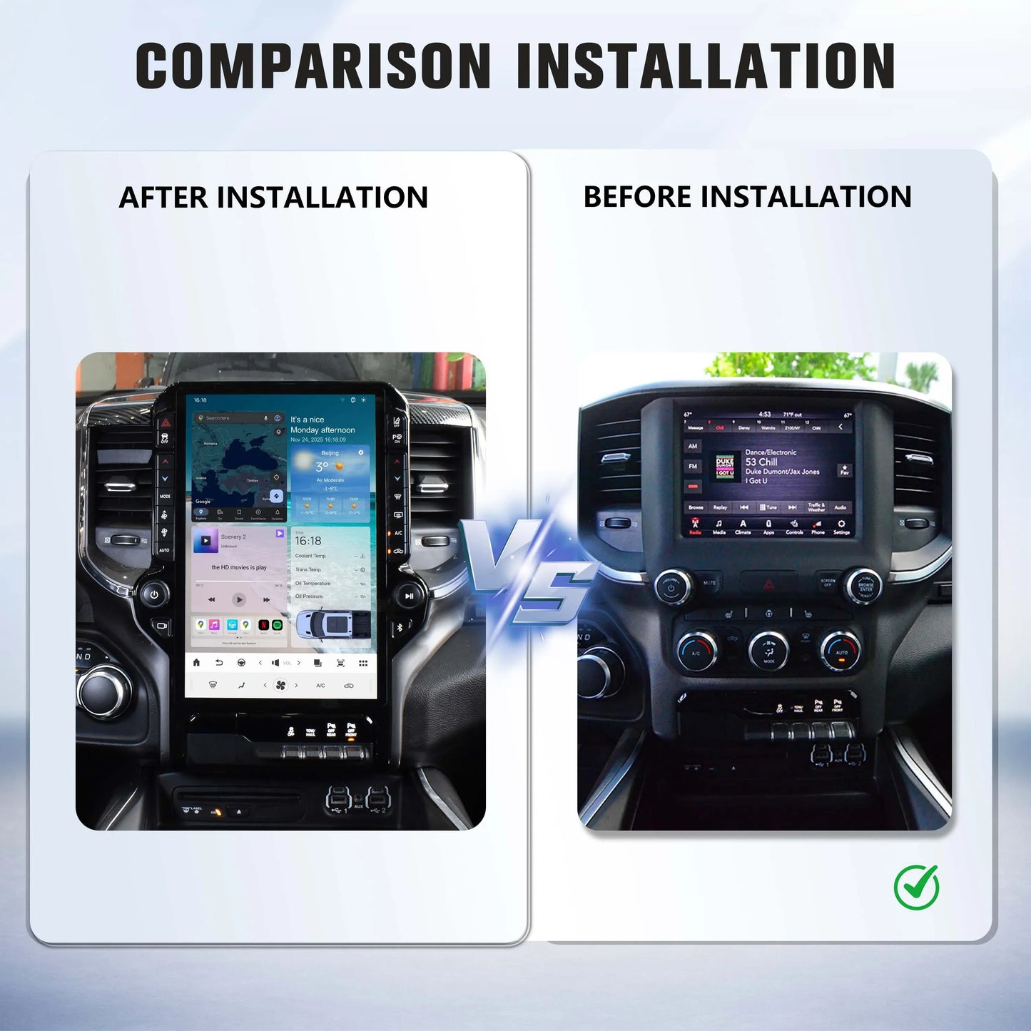 Android 14 Tesla-Style Touchscreen Head Unit for Dodge Ram 1500 (2019-2024)