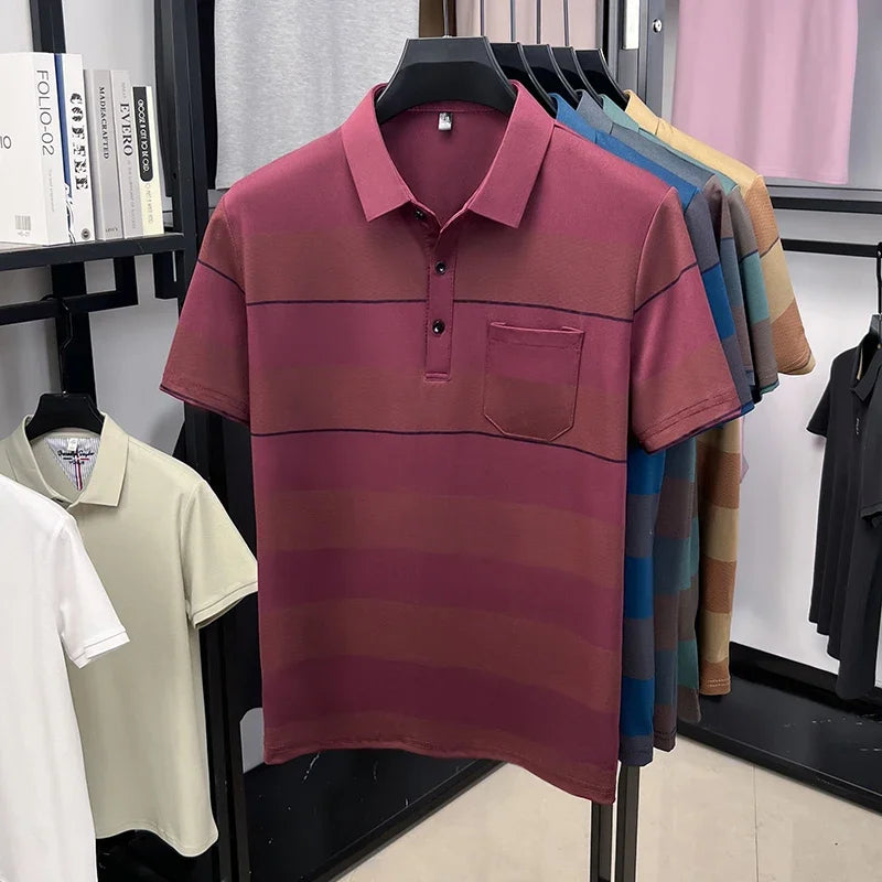 Men's Striped Lapel Polo - Sweat-Resistant Lightweight Summer Tee