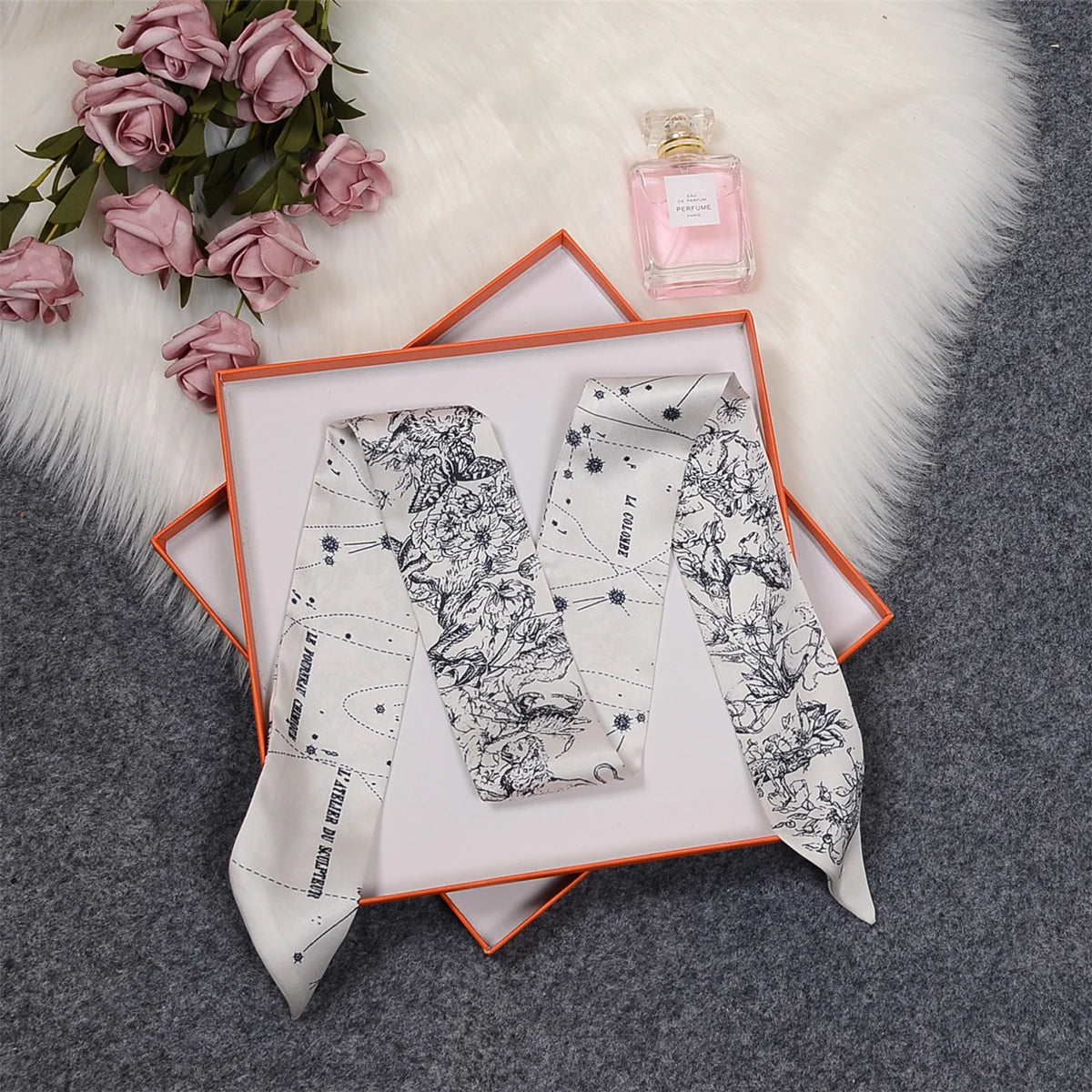 Tarot Constellation Silk Scarf for Women - Skinny Twill Neckerchief