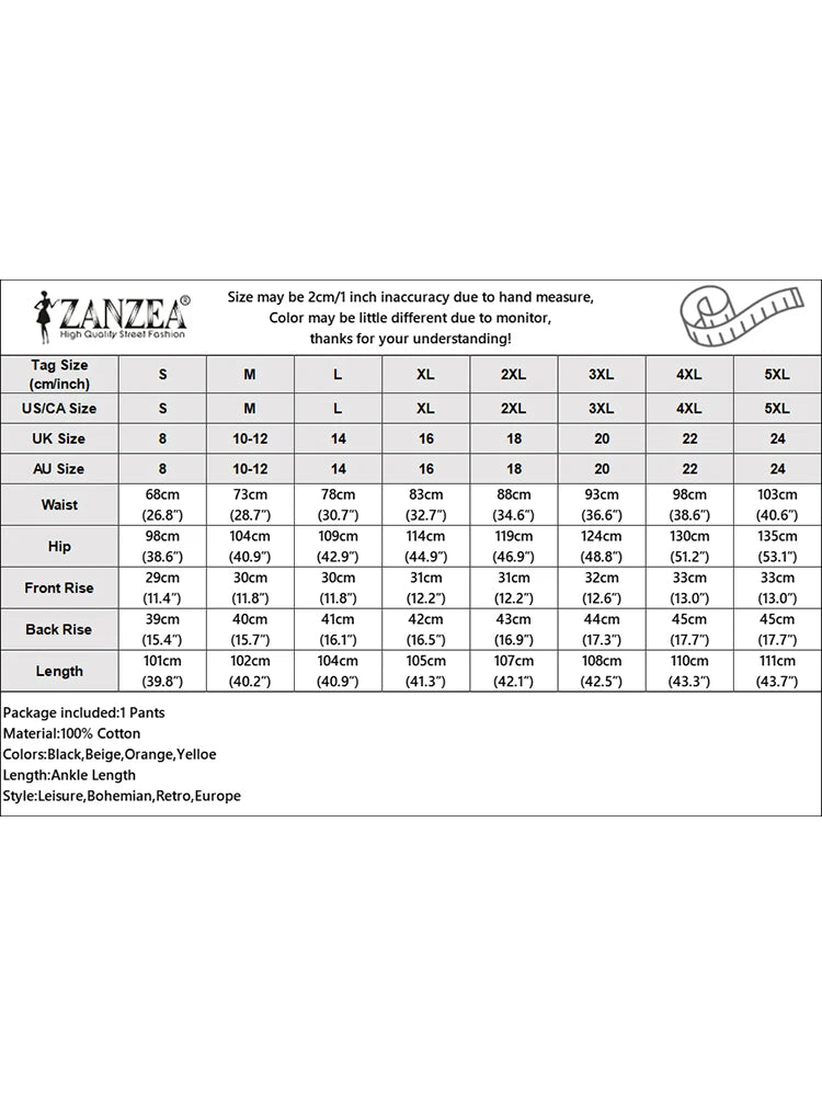 ZANZEA 2026 Spring Summer Cotton Linen Pants Women Long Trousers Wide Leg Plain Holiday Casual Pants Streetwear Fashion Bottoms