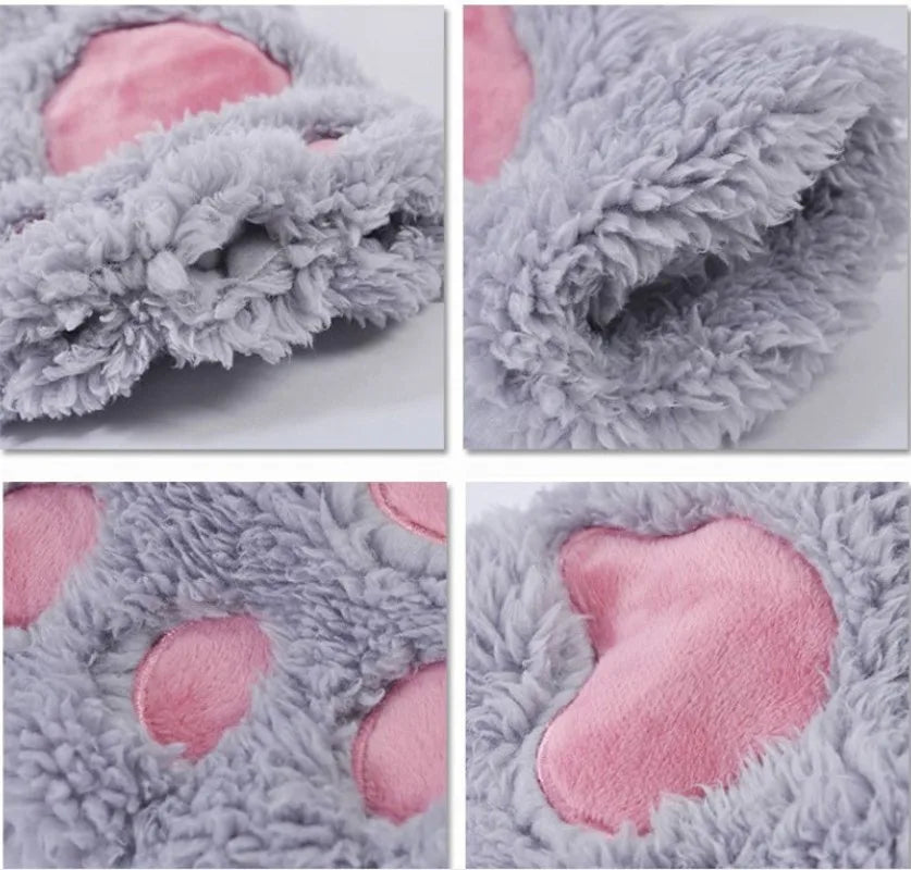 Women's Cat Paw Plush Mittens, Fingerless