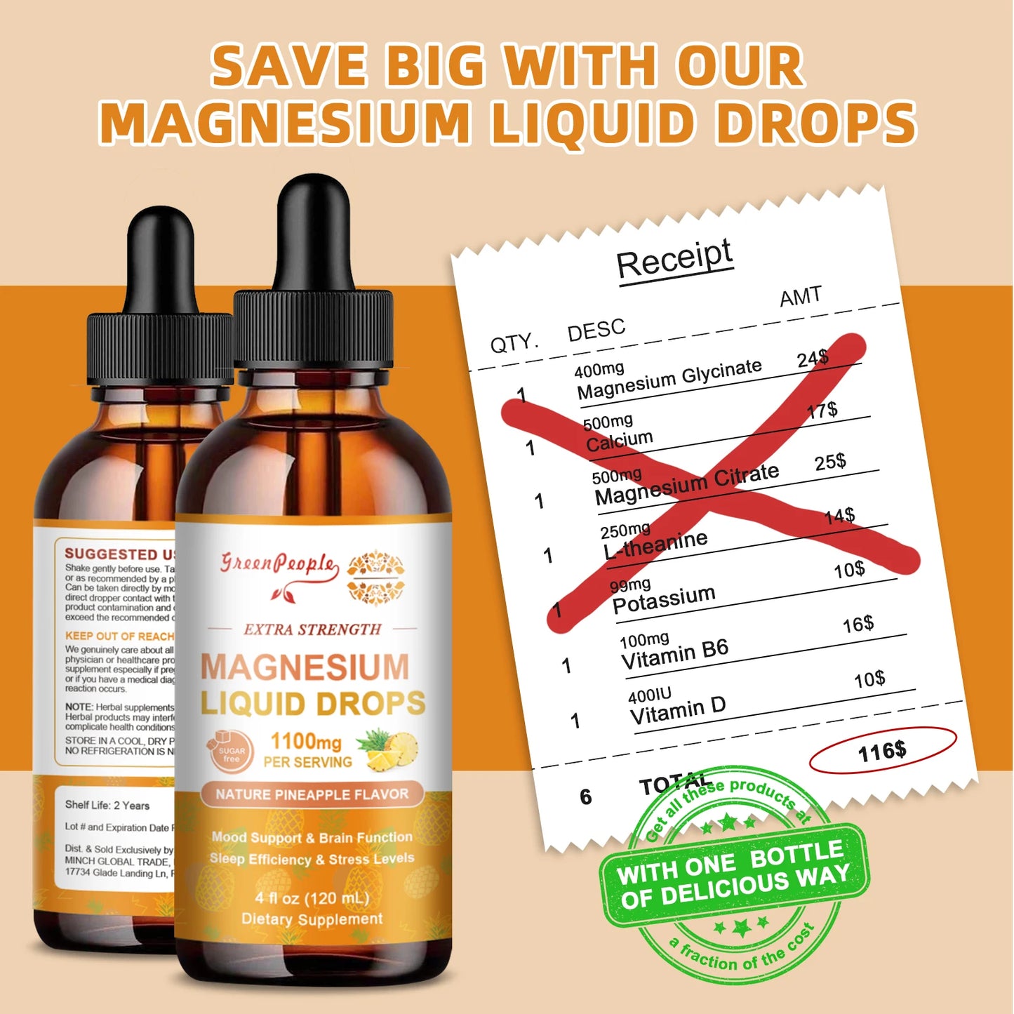 Magnesium Glycinate Liquid Drop Triple Magnesium Supplement with Magnesium Glycinate & Citrate for Calm Mood,Muscle & Sleep