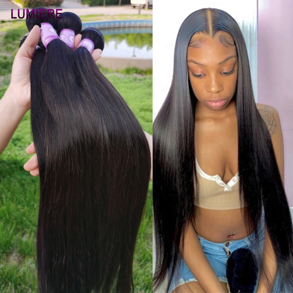 32 Inch 18A Bone Straight Human Hair Bundles 3/4 Bundles Hair 100% Raw Human Hair Bundles Deal Brazilian Virgin Hair Extensions