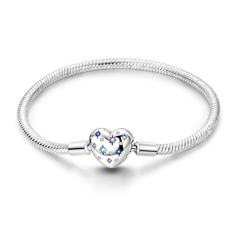 925 Sterling Silver Heart Charm Bracelet for Women - DIY Beads