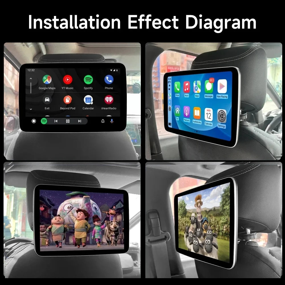 GcPaSr Android Auto CarPlay Car Screens Rear Seat Monitor For Headrest TV Screen WiFi Movie/Netflix/Youtube Online Video Player