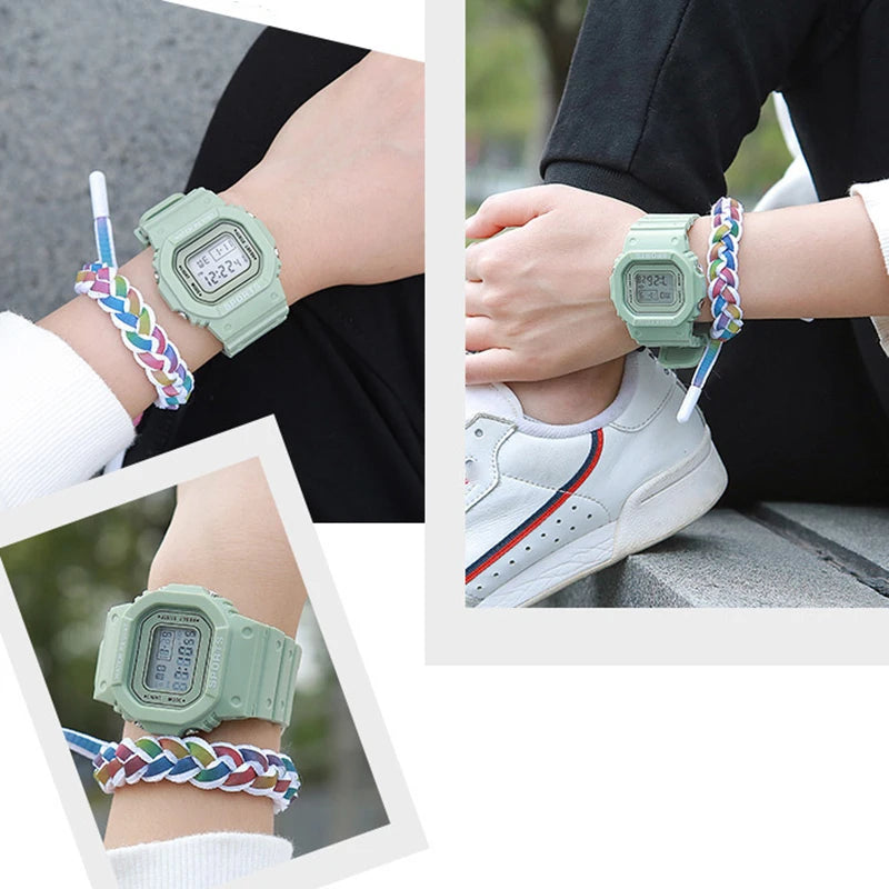 YIKAZE Sports Watch Boys Girls Student LED Electronic Watch Colorful Men Women Square Digital Watches Waterproof Rubber Clock