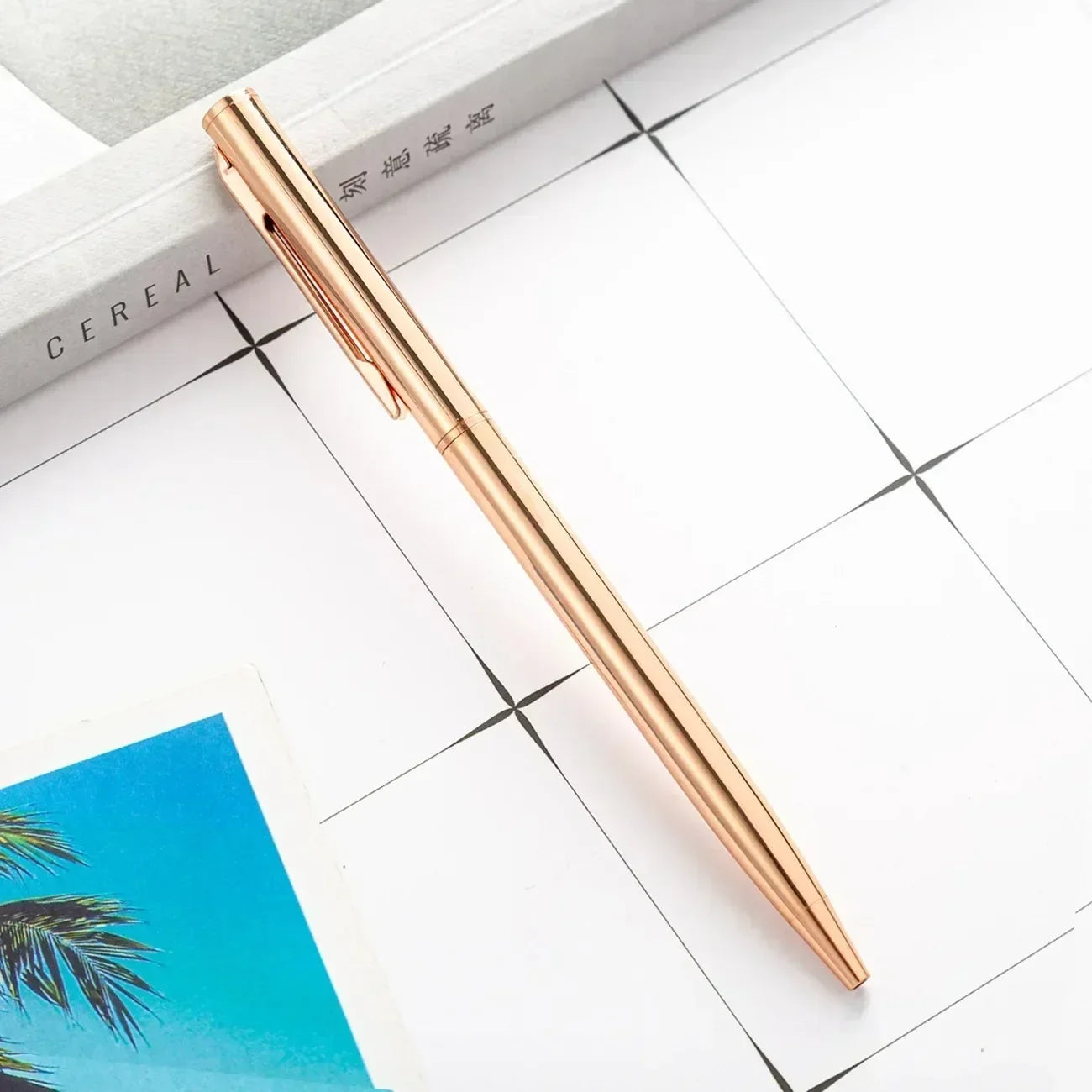 20-200 Pens New Slim Metal Ballpoint Pens Rose Gold Custom Logo Advertising Lettering Engraved Name School Office Supplies Gifts