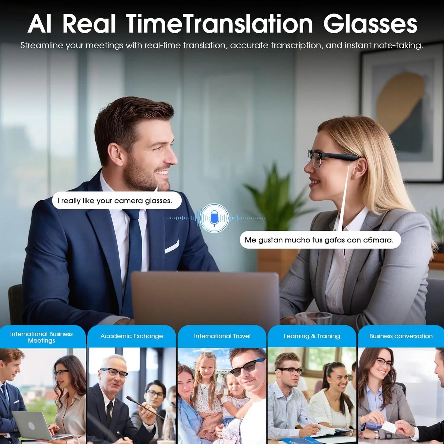 Smart Camera Glasses — 800W Video Recording with Voice Translation