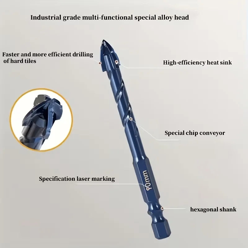 3 Pc Tungsten Carbide Masonry Drill Bits, Hex Shank Serrated