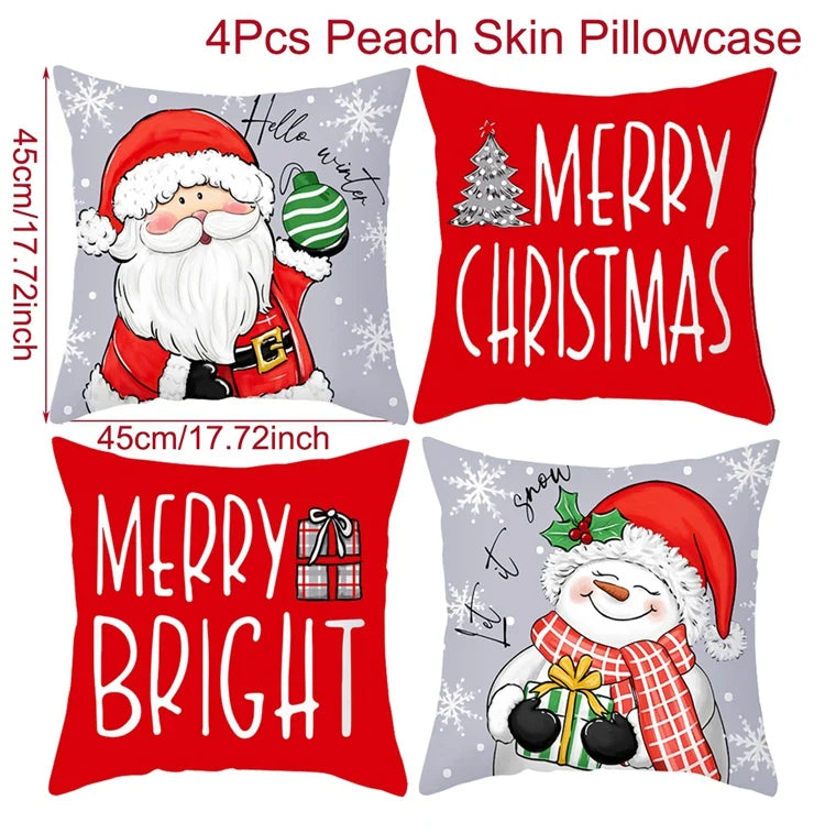 4pcs Merry Christmas Cushion Cover Home Decorations 2026 Christmas Ornament Pillow Case Xmas Navidad Gifts New Year Gifts 2026