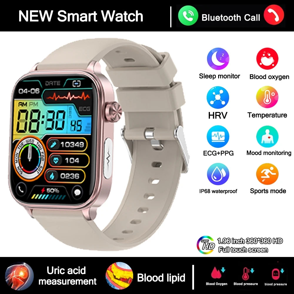 2026 New Al Science Diagnosis Blood Lipids Uric Acid Blood Oxygen Smart Watch Men ECG+PPG Voice Bluetooth Call Health Smartwatch