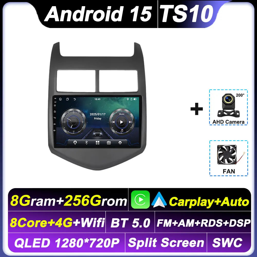 2din Carplay Auto For Chevrolet Aveo2 Sonic T300 2011-2015 Android 15 8 Core Car Radio Multimedia Radio Player GPS Navigation BT