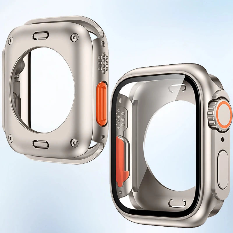 Screen Protector Cover for Apple Watch 44mm 45mm 46mm 42mm Hard PC Front Rear Bumper Case for Iwatch 10 9 8 7 6 Change To Ultra