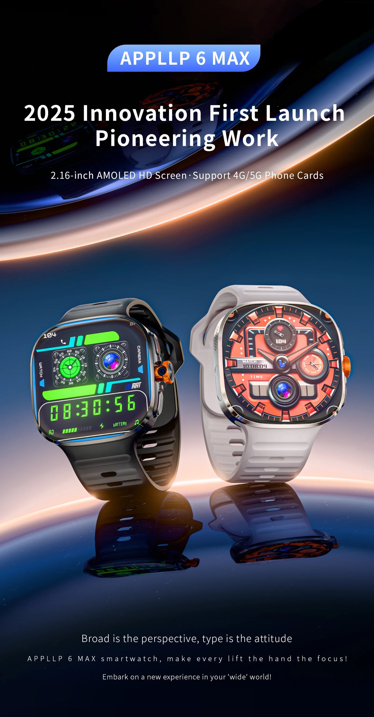 LOKMAT New APPLLP 6 MAX Android Smart Watch Phone Amoled Touch Screen Rotating Camera AI Translation Function Chatgpt