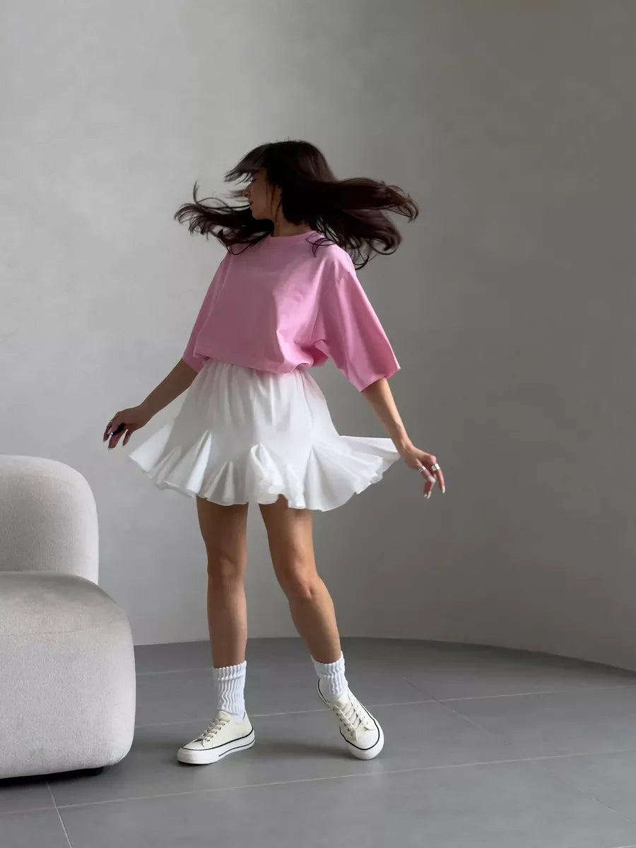 Hirsionsan Summer Casual Oversized T-shirts Women 100% Cotton Pink Loose Tees 2026 New Cusual Solid O Neck Female Aesthetic Tops