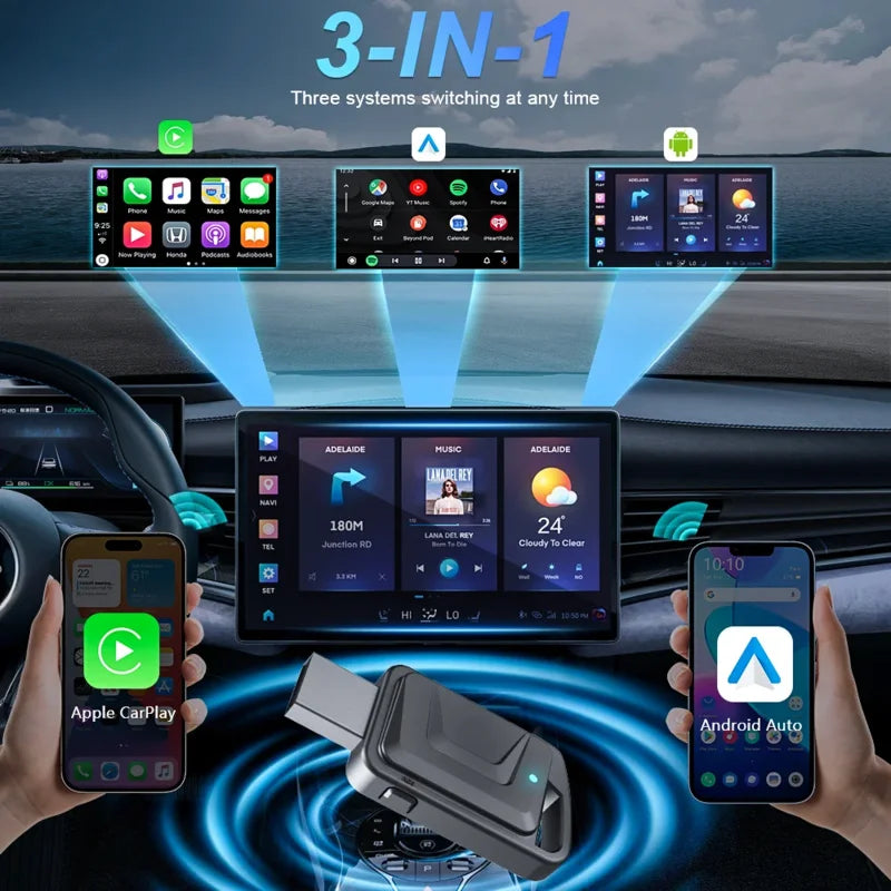 2-in-1 Wireless CarPlay & Android Auto Adapter (OEM Stereo)