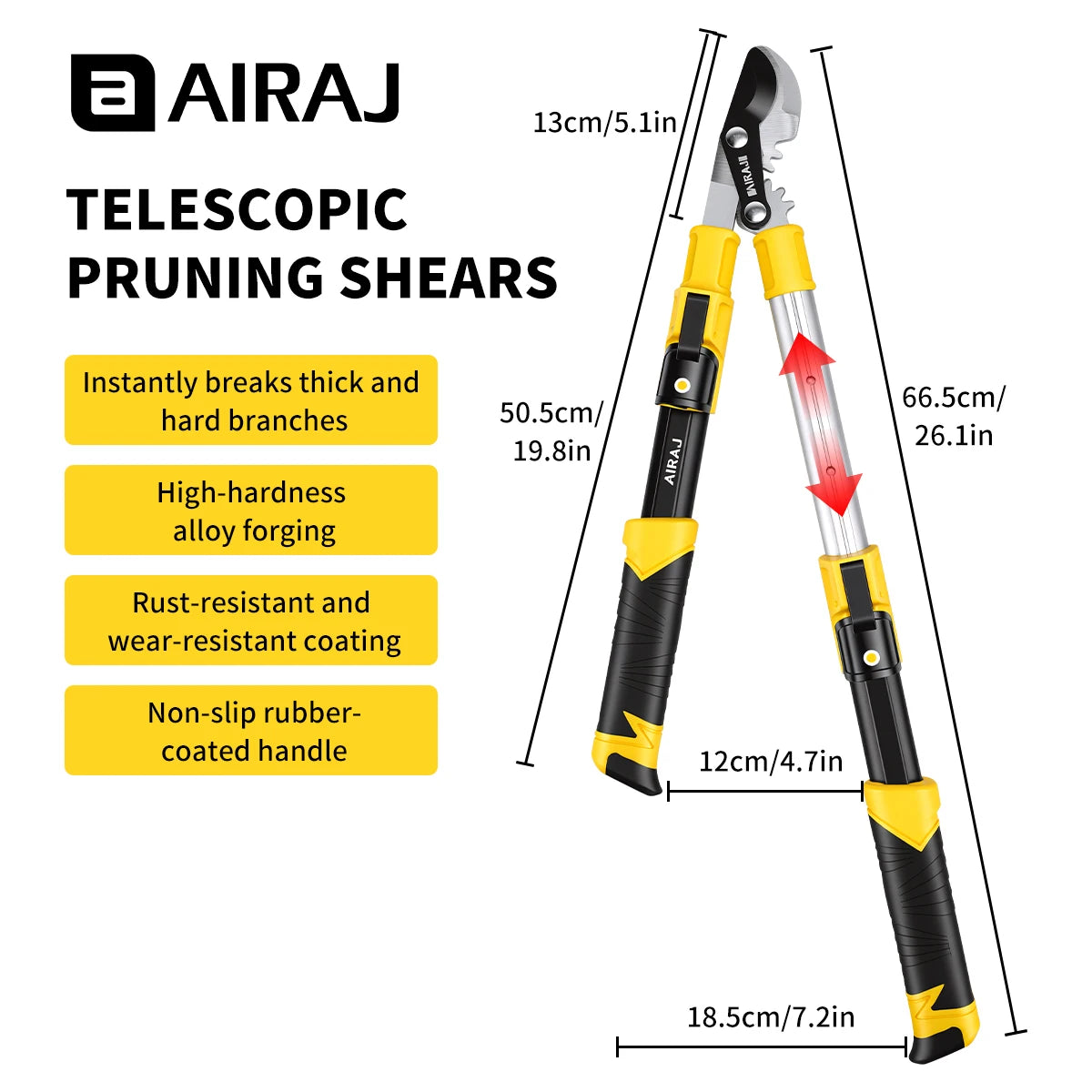 AIRAJ Extendable Pruning Shears – SK5 Toothed Blade Loppers with Aluminum Handles for Branches