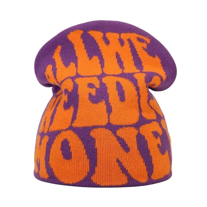 Y2K Letter Knit Beanie, Warm Ski Hat