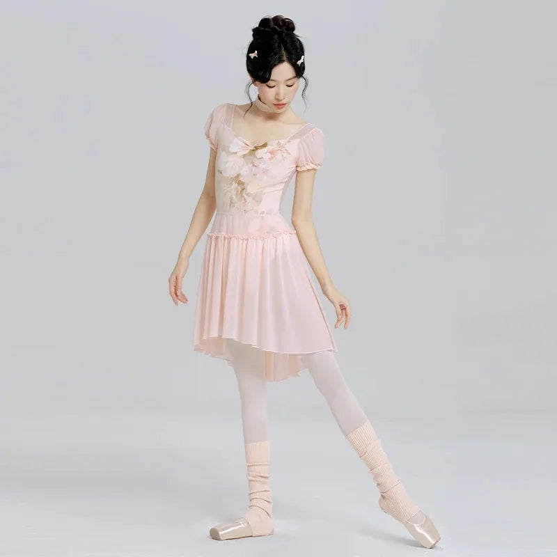 Women's chiffon ballet practice dress with skirt