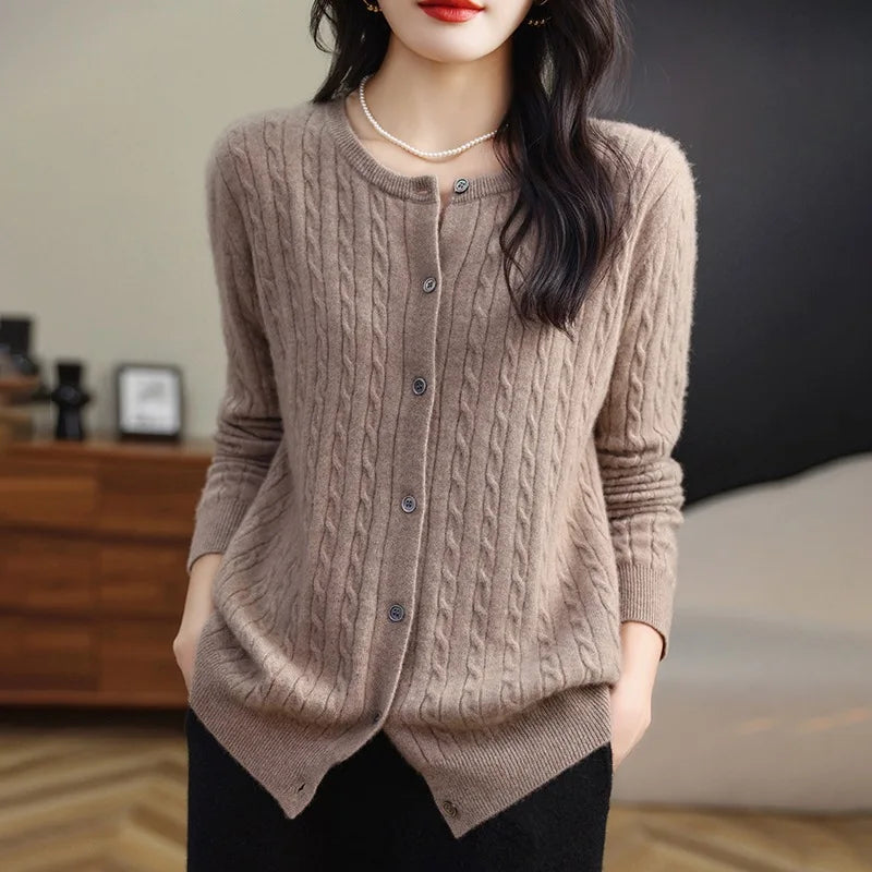 Women's Slim Fit Thick Knit Cardigan - Warm Crew Neck Sweater - photo 12