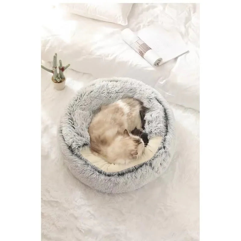 Semi-Enclosed Fleece-Lined Cat Bed 40cm - Small Plush Winter Nest - photo 3