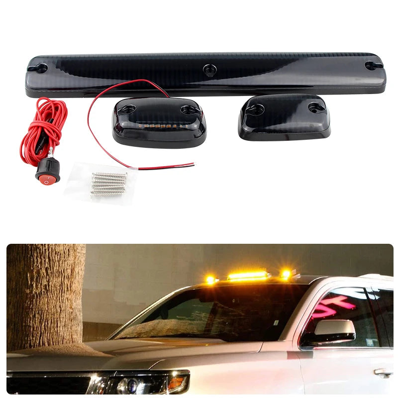 3PC Smoke Cab Roof Running Amber Side Clearance Dome LED Lights For Chevy Silverado G/M C Sierra 07-13 Auto Warning Drving Lamp