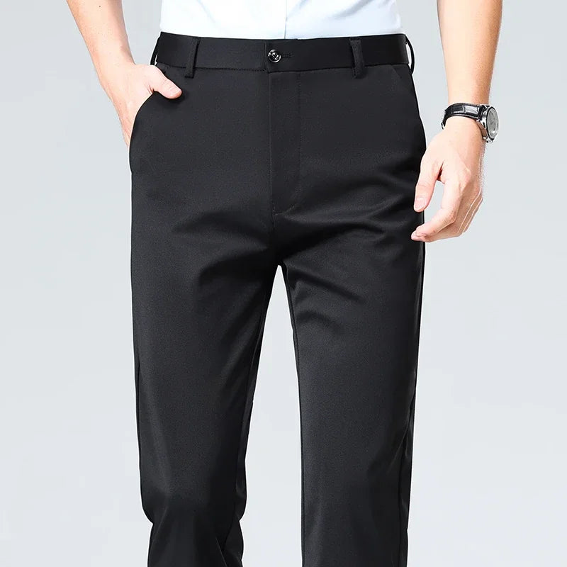 Men's Stretch Dress Pants - Straight Leg, Breathable High-Drape
