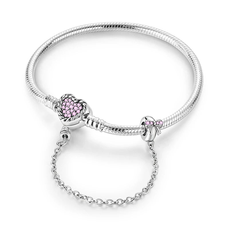 925 Sterling Silver Heart Charm Bracelet for Women - DIY Beads